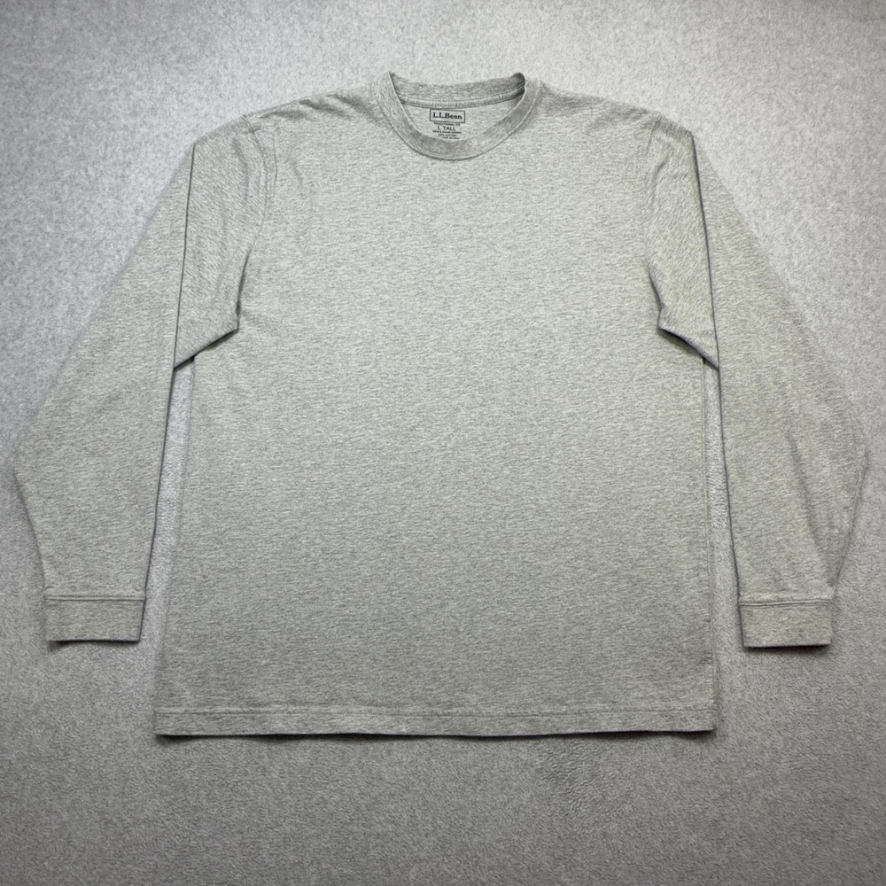 LL Bean Carefree Unshrinkable Tee Shirt Mens LT Gray Traditional Fit Long Sleeve
